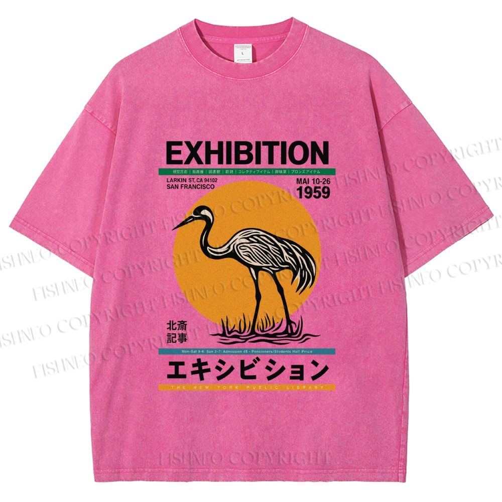 Unisex Japanese Crane Printed Washed Tee