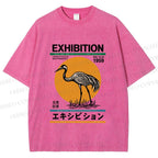 Unisex Japanese Crane Printed Washed Tee