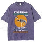 Unisex Japanese Crane Printed Washed Tee