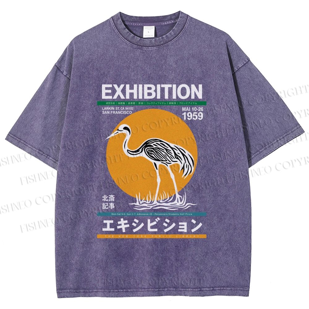Unisex Japanese Crane Printed Washed Tee