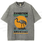 Unisex Japanese Crane Printed Washed Tee
