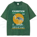 Unisex Japanese Crane Printed Washed Tee