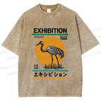 Unisex Japanese Crane Printed Washed Tee