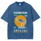 Unisex Japanese Crane Printed Washed Tee