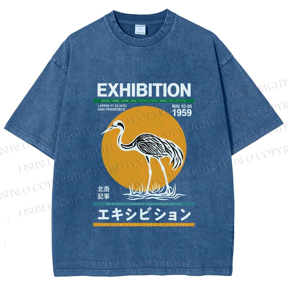Unisex Japanese Crane Printed Washed Tee