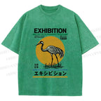Unisex Japanese Crane Printed Washed Tee