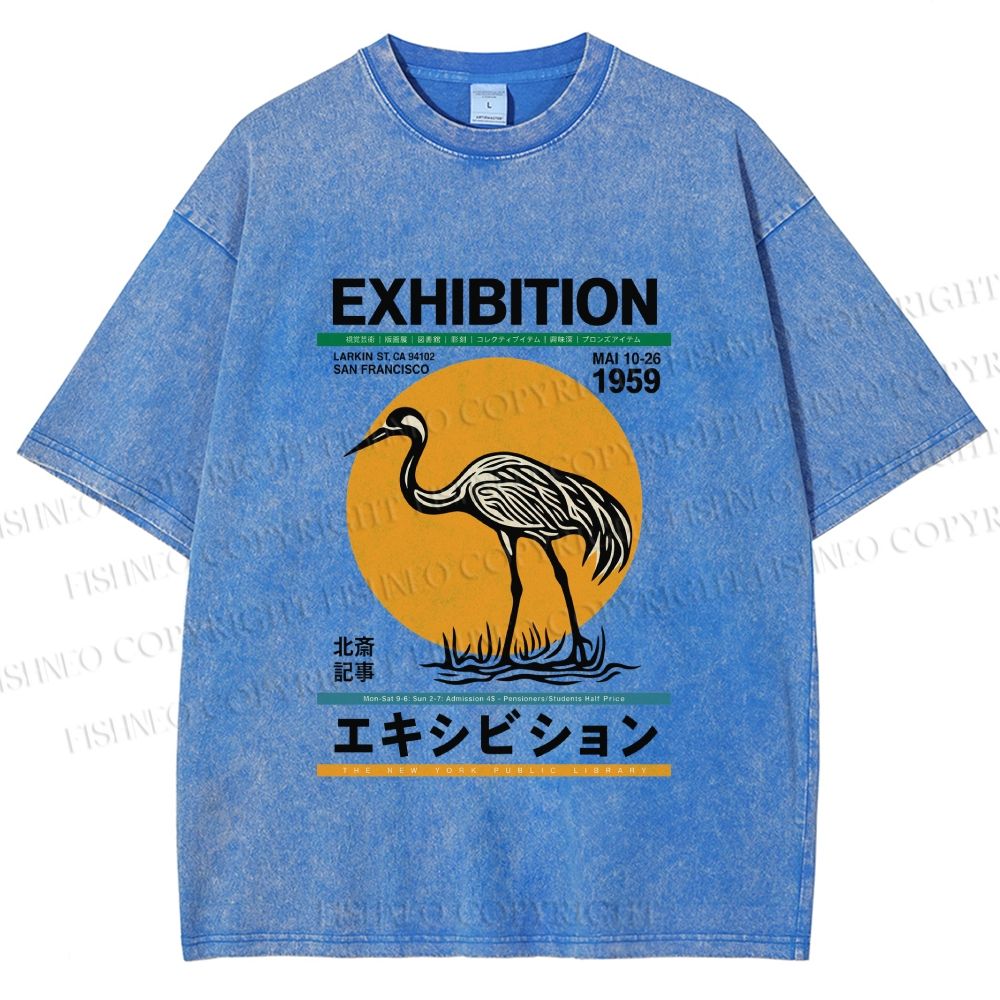 Unisex Japanese Crane Printed Washed Tee