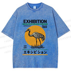 Unisex Japanese Crane Printed Washed Tee