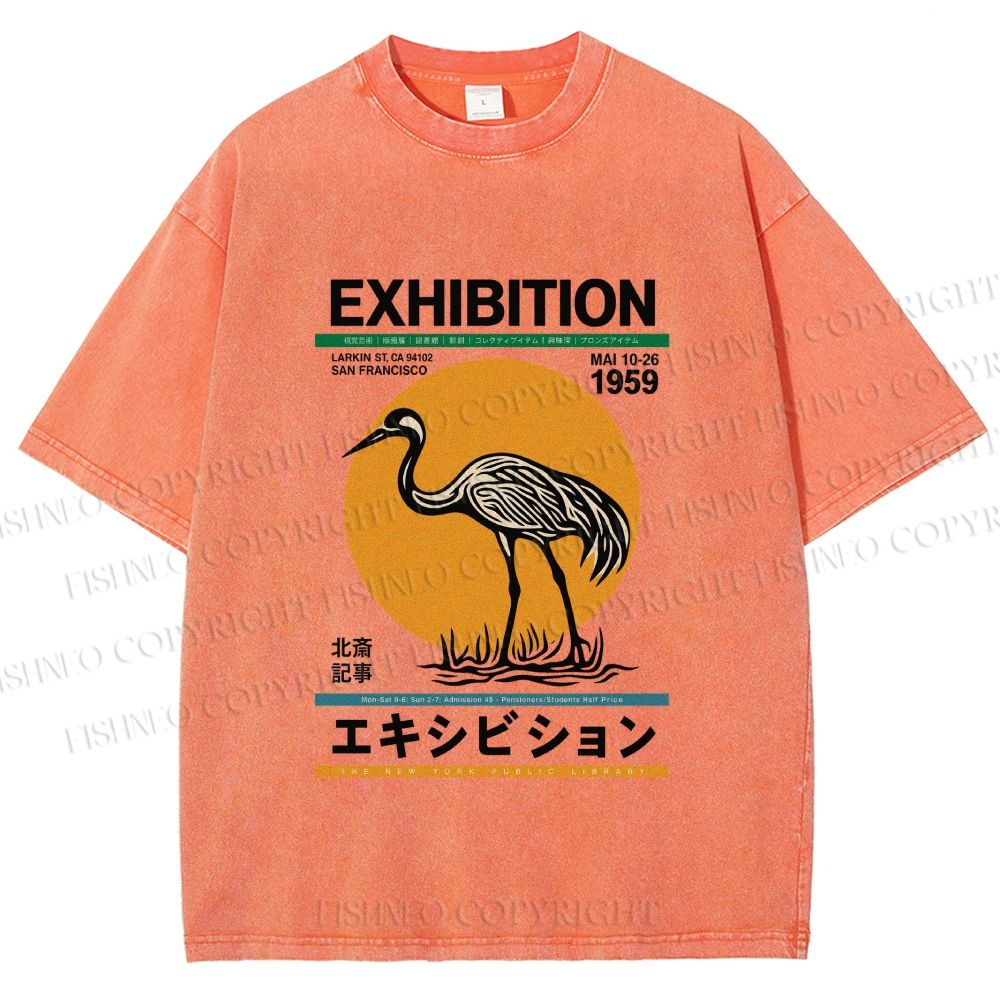 Unisex Japanese Crane Printed Washed Tee