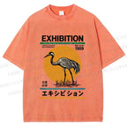 Unisex Japanese Crane Printed Washed Tee