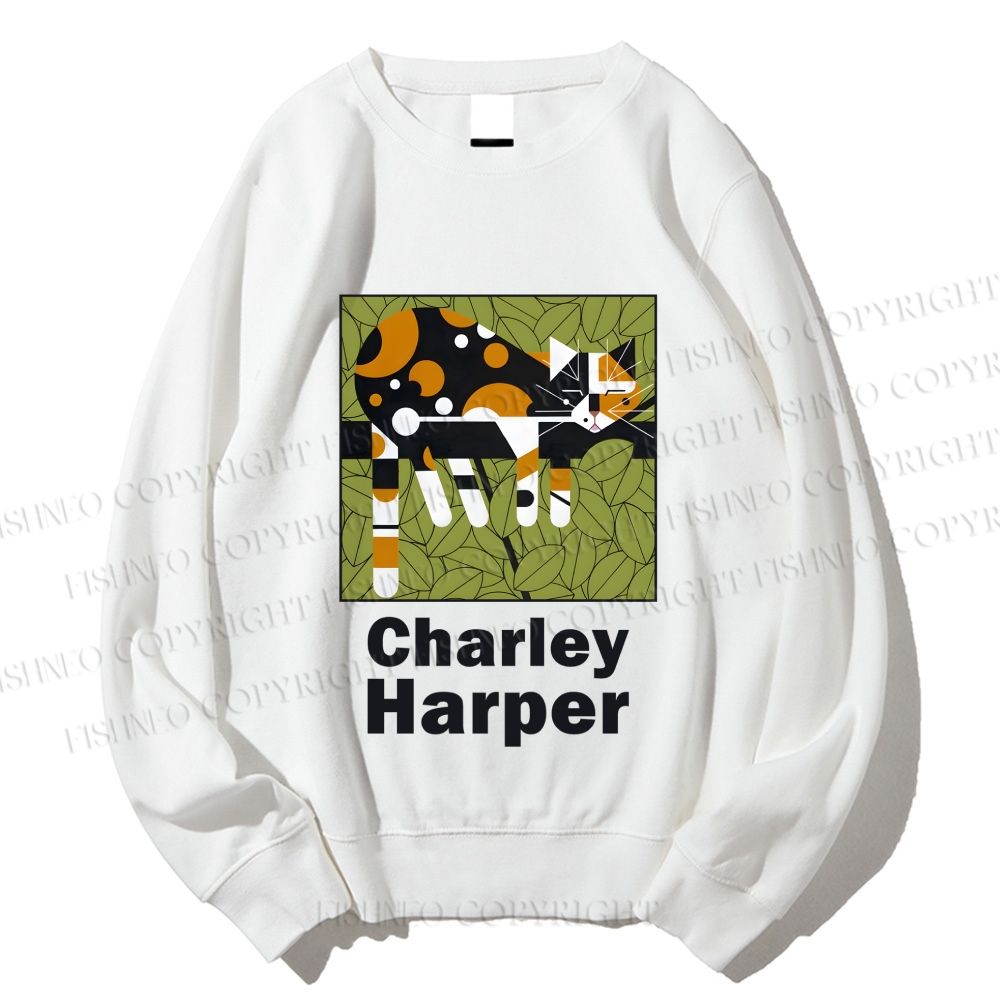 Unisex Charley Harper Geometric Cat Sleeping on Tree Printed Sweatshirt