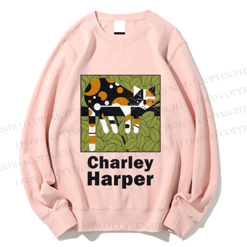 Unisex Charley Harper Geometric Cat Sleeping on Tree Printed Sweatshirt