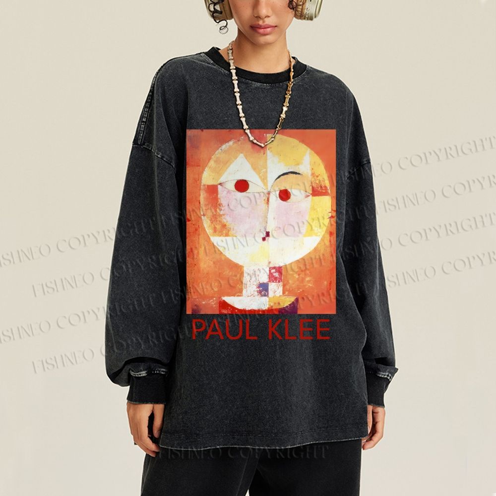 Unisex Paul Klee Senecio Casual Washed Printed Long Sleeve T-shirt