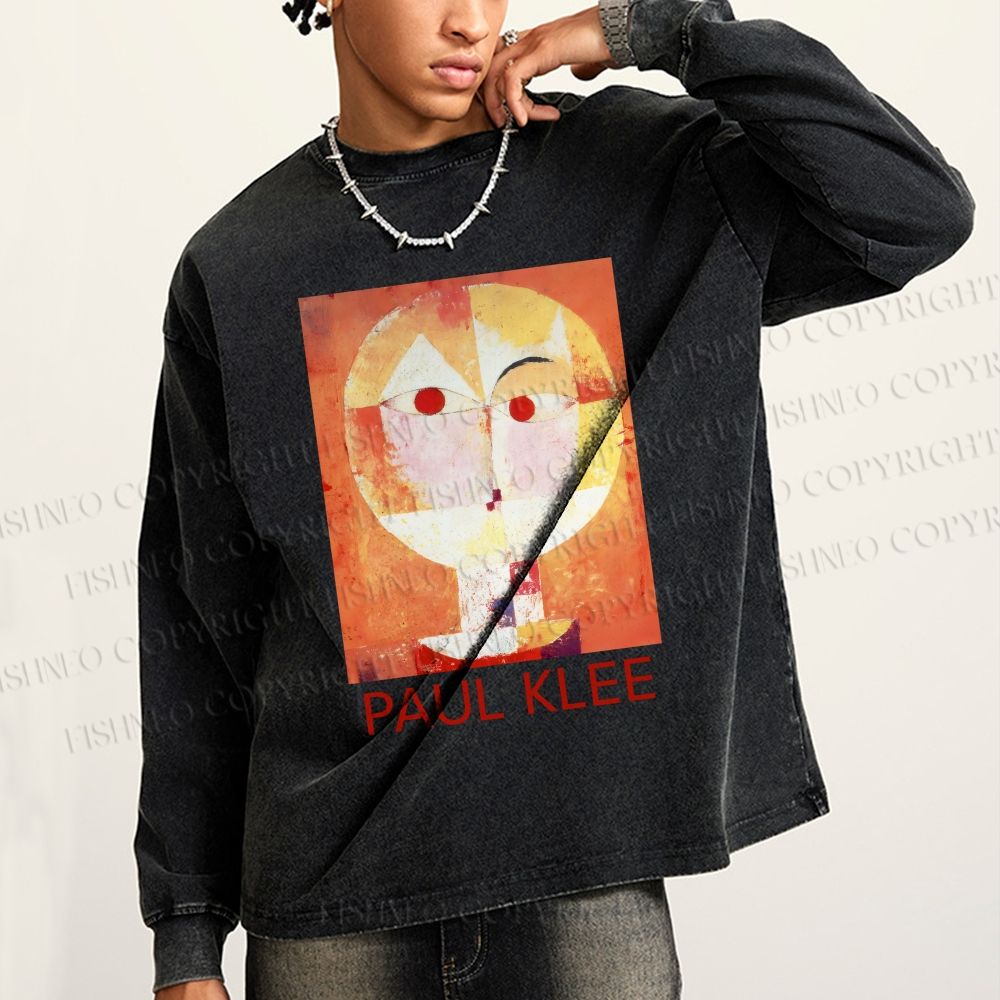 Unisex Paul Klee Senecio Casual Washed Printed Long Sleeve T-shirt
