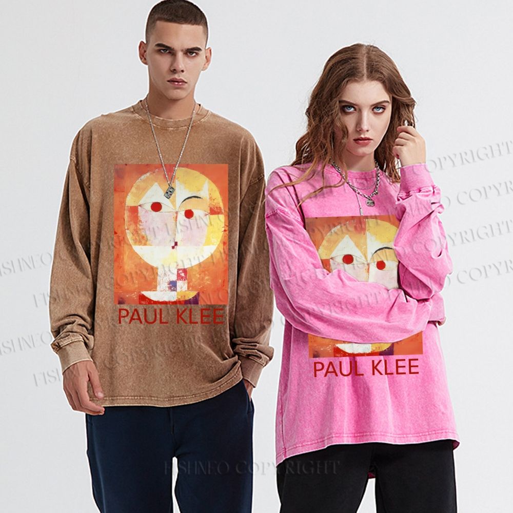 Unisex Paul Klee Senecio Casual Washed Printed Long Sleeve T-shirt