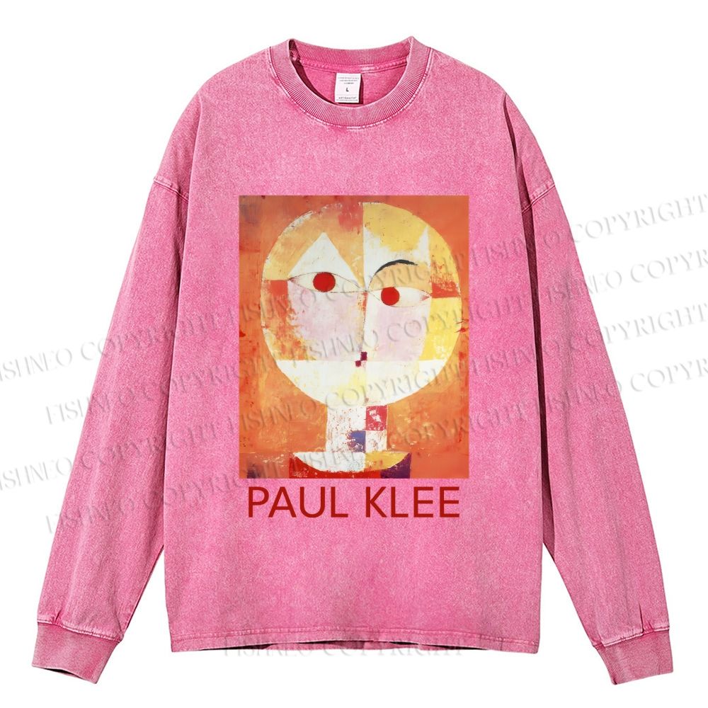 Unisex Paul Klee Senecio Casual Washed Printed Long Sleeve T-shirt