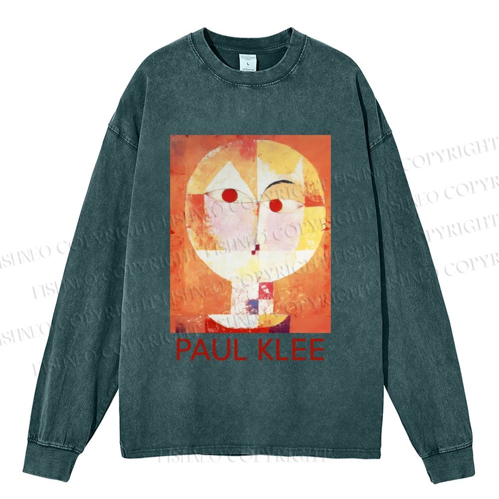 Unisex Paul Klee Senecio Casual Washed Printed Long Sleeve T-shirt