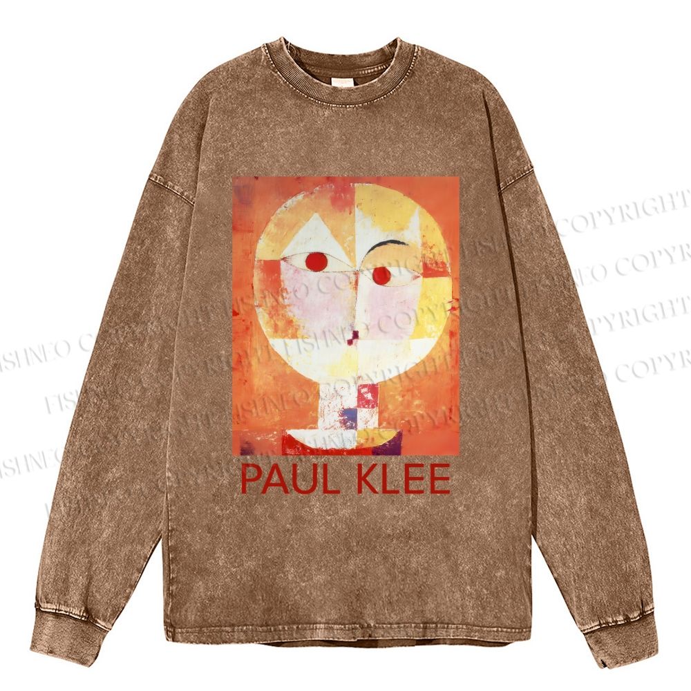 Unisex Paul Klee Senecio Casual Washed Printed Long Sleeve T-shirt