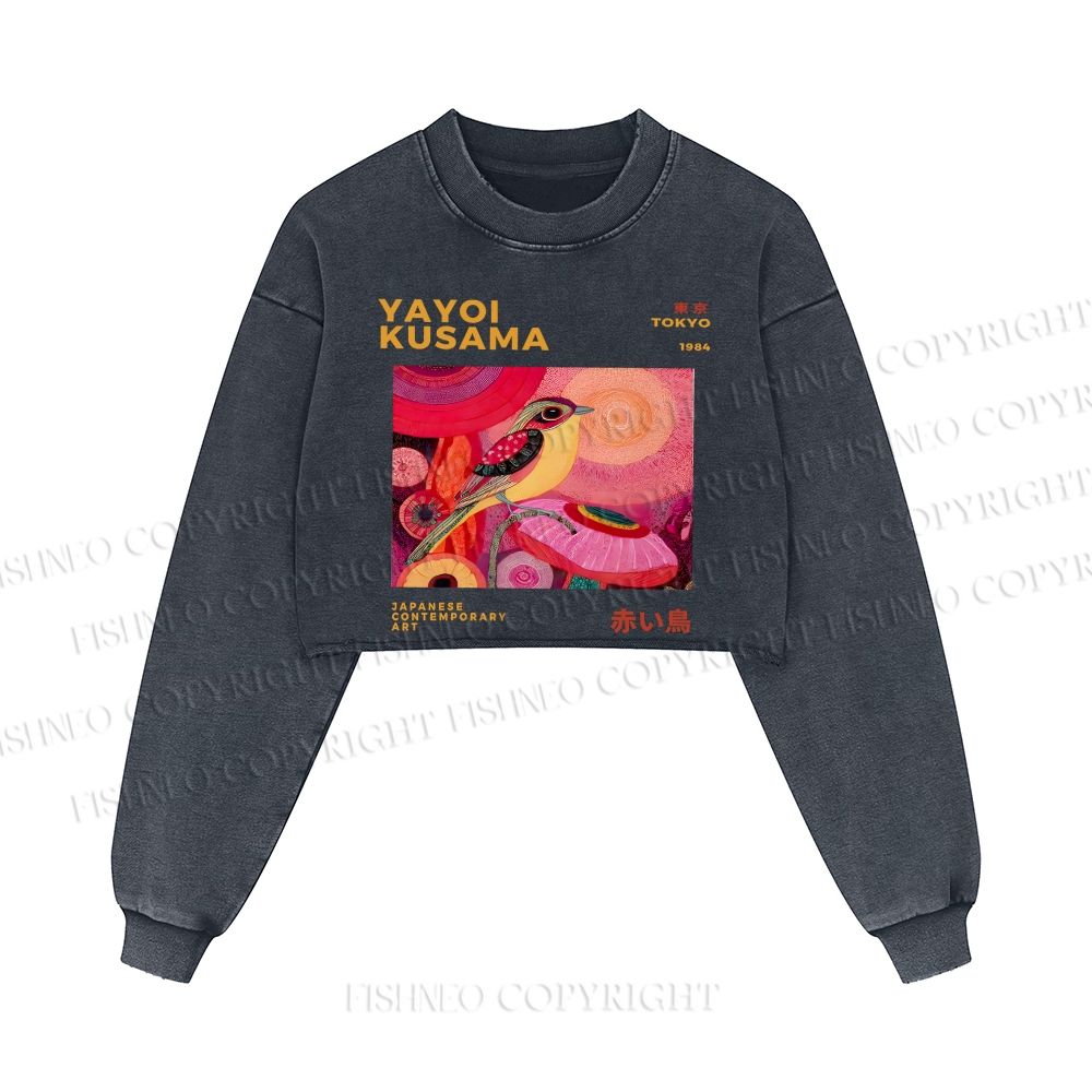 Yayoi Kusama Bird Printed Washed Crop Sweatshirt