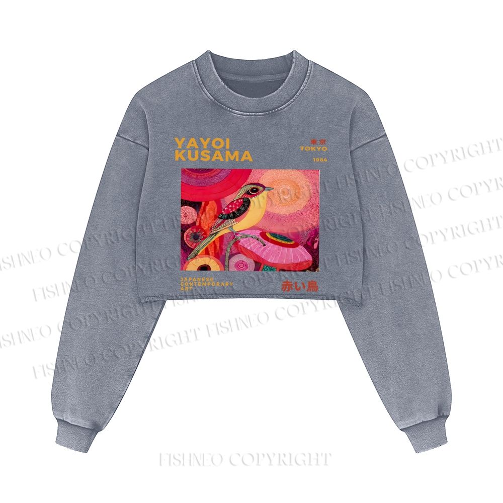 Yayoi Kusama Bird Printed Washed Crop Sweatshirt
