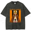 Unisex Charley Harper Geometric Cat And Dog Printed Washed Tee