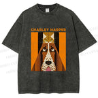 Unisex Charley Harper Geometric Cat And Dog Printed Washed Tee