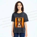 Unisex Charley Harper Geometric Cat And Dog Printed Washed Tee