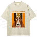 Unisex Charley Harper Geometric Cat And Dog Printed Washed Tee