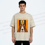 Unisex Charley Harper Geometric Cat And Dog Printed Washed Tee