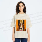 Unisex Charley Harper Geometric Cat And Dog Printed Washed Tee