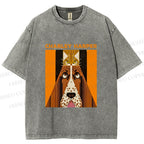 Unisex Charley Harper Geometric Cat And Dog Printed Washed Tee