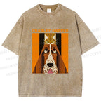 Unisex Charley Harper Geometric Cat And Dog Printed Washed Tee
