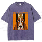 Unisex Charley Harper Geometric Cat And Dog Printed Washed Tee