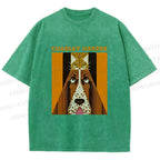 Unisex Charley Harper Geometric Cat And Dog Printed Washed Tee