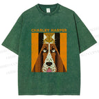 Unisex Charley Harper Geometric Cat And Dog Printed Washed Tee