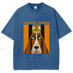 Unisex Charley Harper Geometric Cat And Dog Printed Washed Tee