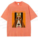Unisex Charley Harper Geometric Cat And Dog Printed Washed Tee