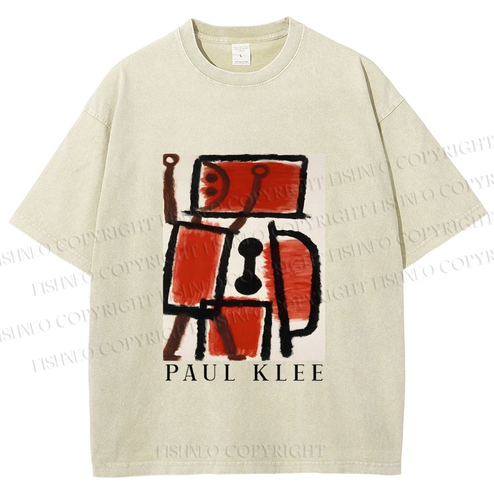 Unisex Paul Klee Red Guy Graffiti Printed Washed Tee