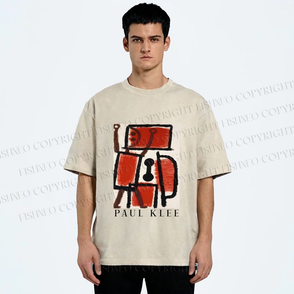 Unisex Paul Klee Red Guy Graffiti Printed Washed Tee