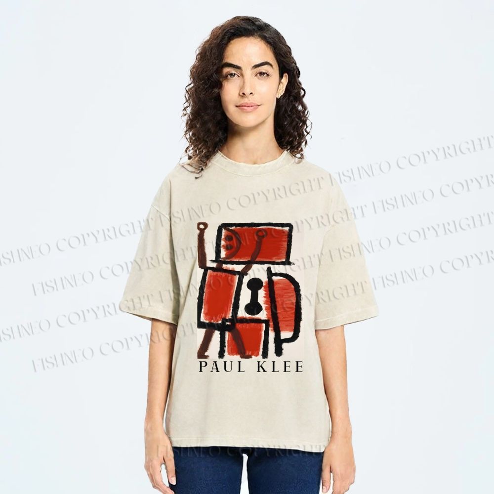 Unisex Paul Klee Red Guy Graffiti Printed Washed Tee