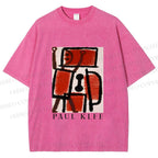 Unisex Paul Klee Red Guy Graffiti Printed Washed Tee