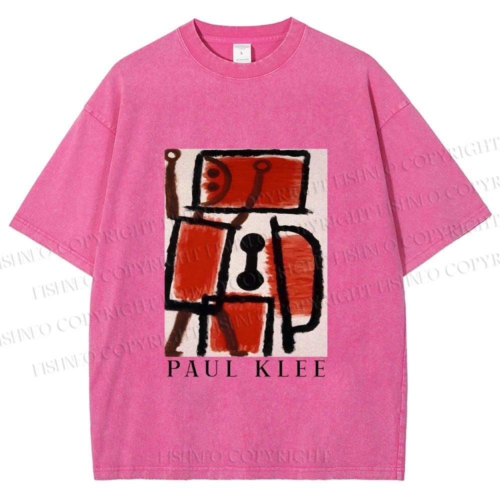 Unisex Paul Klee Red Guy Graffiti Printed Washed Tee