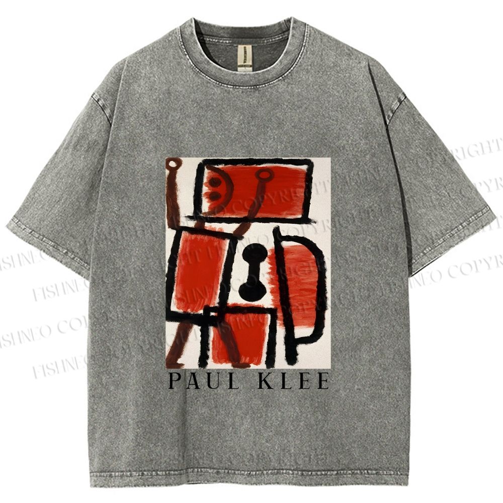 Unisex Paul Klee Red Guy Graffiti Printed Washed Tee