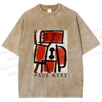 Unisex Paul Klee Red Guy Graffiti Printed Washed Tee