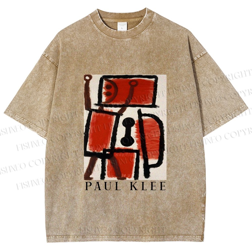 Unisex Paul Klee Red Guy Graffiti Printed Washed Tee