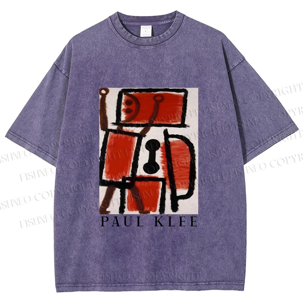 Unisex Paul Klee Red Guy Graffiti Printed Washed Tee