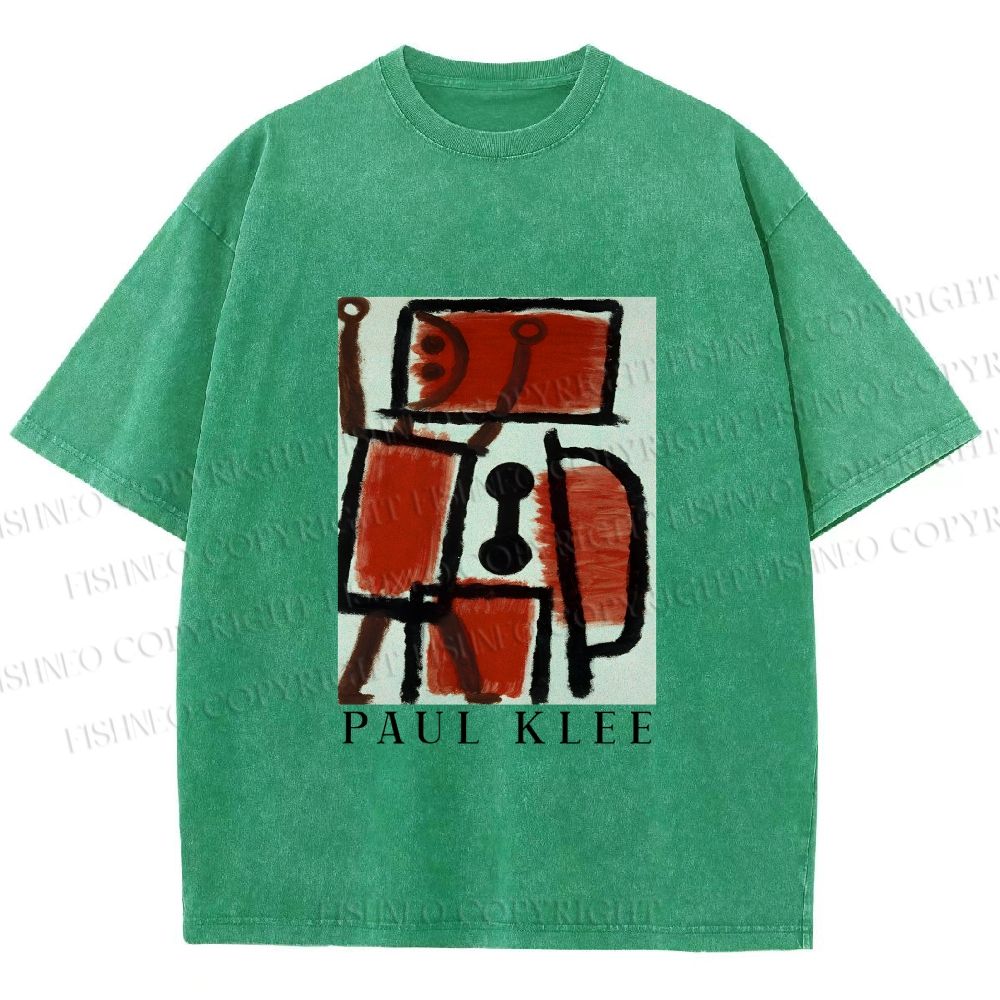 Unisex Paul Klee Red Guy Graffiti Printed Washed Tee