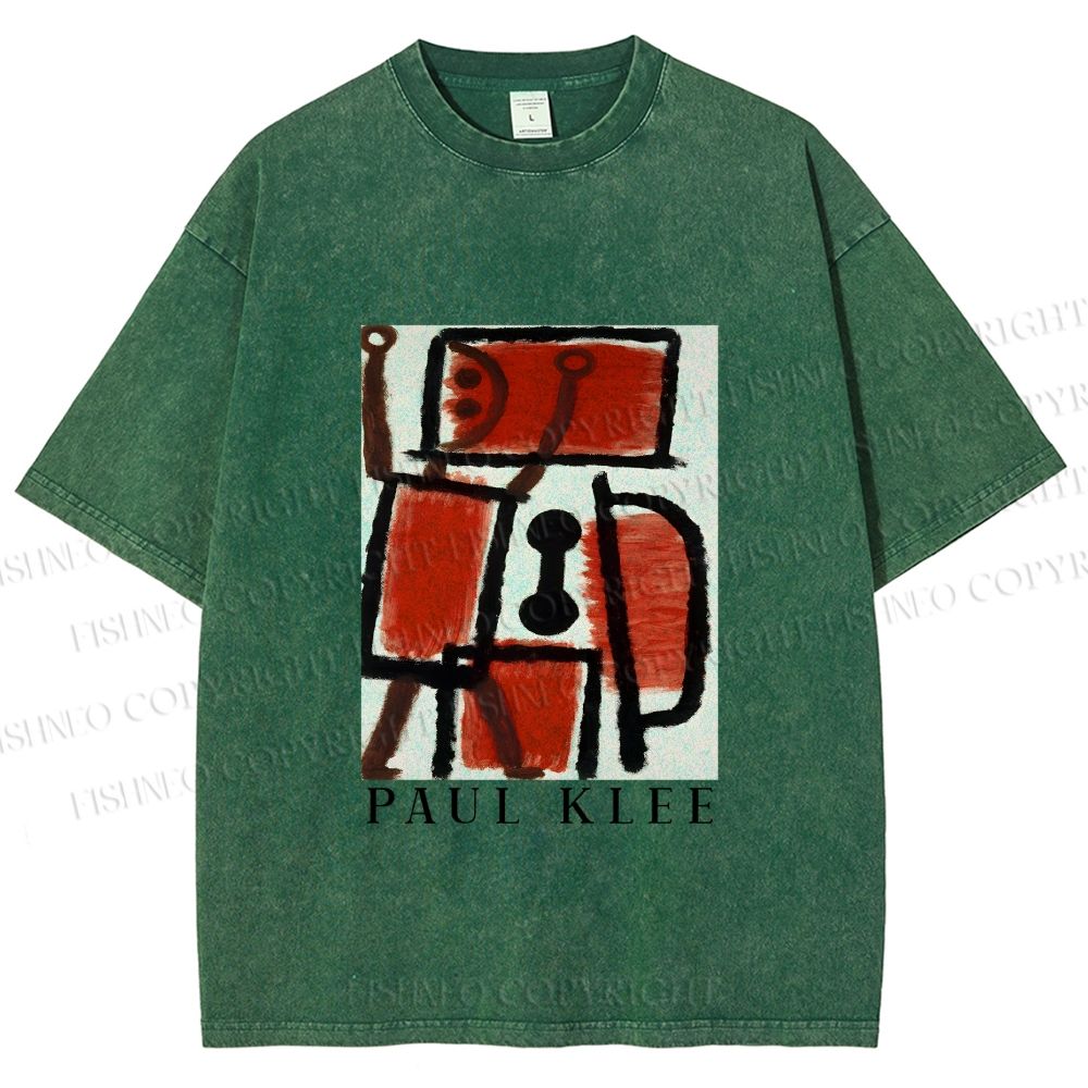 Unisex Paul Klee Red Guy Graffiti Printed Washed Tee