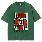 Unisex Paul Klee Red Guy Graffiti Printed Washed Tee