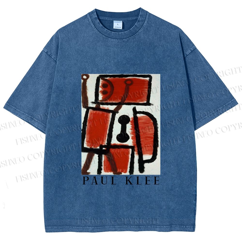 Unisex Paul Klee Red Guy Graffiti Printed Washed Tee